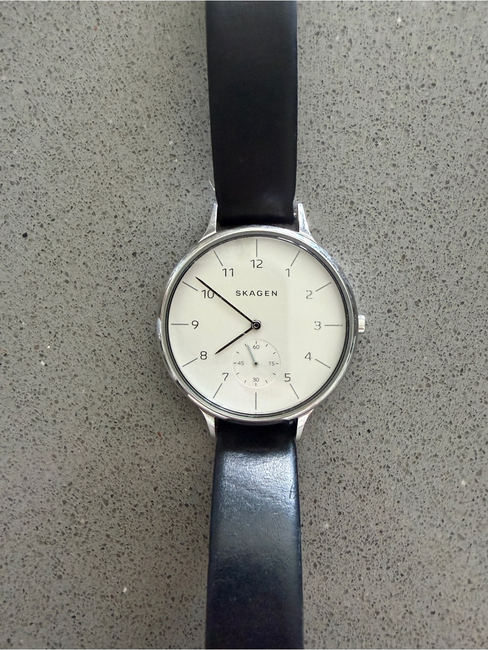 Skagen Silver Case Cream Dial Black Leather Strap Minimalist Women's Watch